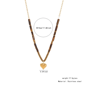 Detailed view of layered necklace with dimensions, weight and stainless steel heart charm