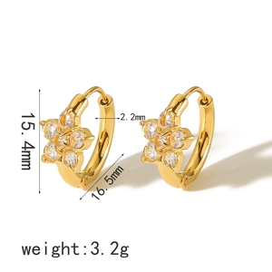 18K gold plated stainless steel flower earrings with zircon stones and dimensions