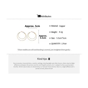 Detailed size specifications for double layered gold hoop earrings with silver needles