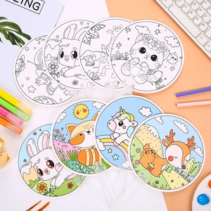 Children's DIY animal doodle fans with markers for creative painting and coloring activities