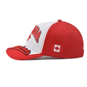 Red and white Canada baseball cap with 3D embroidery and maple leaf flag patch
