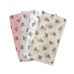 Chic lightweight bee print scarves in pink, grey, white and beige colors for women