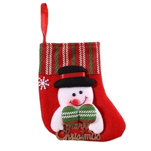Classic red and green Christmas stocking with 3D snowman and gold Merry Christmas text
