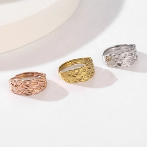 Unisex mesh woven texture adjustable open rings in rose gold, gold, and silver finishes