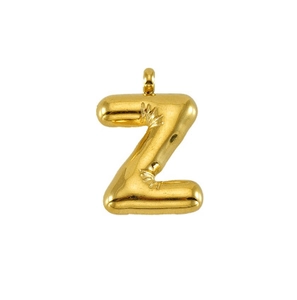 Macro shot of 14K gold plated bubble letter Z pendant with polished mirror finish