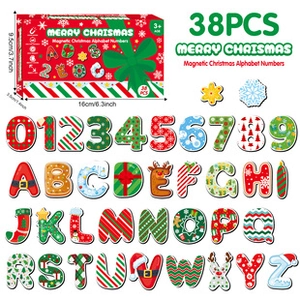 Detailansicht der 38-teiligen magnetischen Weihnachts-Alphabete und Zahlen mit Maßen
