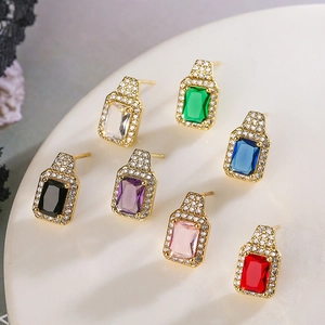 Rectangle CZ Stud Earrings Copper Real Gold Plated Halo Square Zircon Jewelry For Women INS Luxury Style