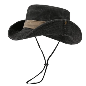 Vintage washed canvas outdoor sun hat with wide brim and adjustable chin strap
