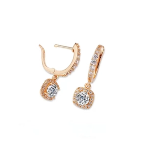 Elegant s925 silver square earrings with rose gold plating and sparkling gemstones