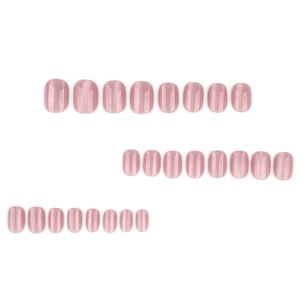 Short square nude pink cat-eye press-on nails with 24 shimmering shimmering pieces