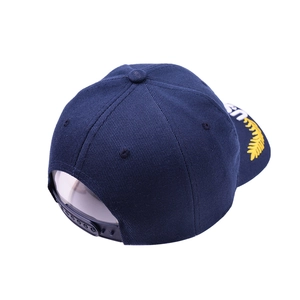 Navy blue USA baseball hat with yellow wheat embroidery and adjustable snapback closure