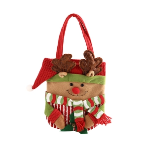 Christmas reindeer tote bag with 3D antlers and red green festive holiday decorations