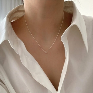 Minimalist 925 Sterling Silver Necklace Faceted Geometric Cube Pendant Fine Snake Chain Korean Style For Women