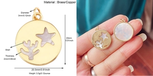 Dessin technique et photo d'un pendentif coeur en laiton doré de 23mm avec dimensions