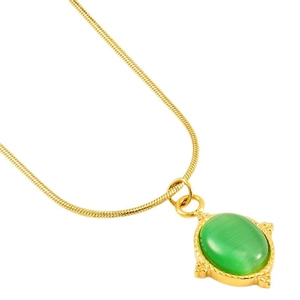 Collier chaîne serpent dorée à la mode avec pendentif ovale en pierre naturelle verte