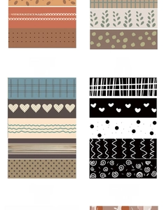 Détails de quatre styles de ruban Washi avec motifs Bluebell, Ash, Catkins et Red Leaves