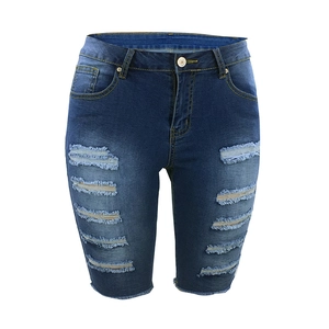 Damen Denim-Shorts in Dunkelblau mit destroyed Details und markanter Steinwaschung
