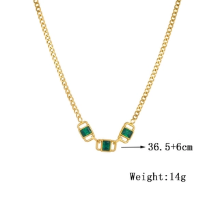 Collana vintage in acciaio titanio con strass quadrati verde smeraldo di 36,5+6cm