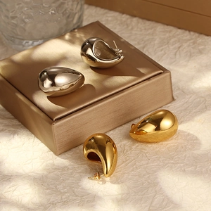 Boucles D'oreilles Goutte D'eau Chunky Plaqué Or 18K Acier Inoxydable Lisse Minimaliste Bijoux De Mode Pour Femmes