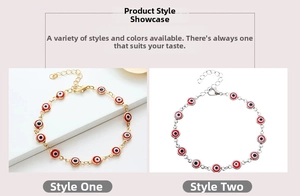 Details von Evil Eye Armbändern in Gold und Silber mit rotem Emaille und Karabiner