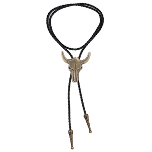 Western-Cowboy-Bolo-Tie mit Vintage-Stierkopf-Anhänger und schwarzer geflochtener Kordel