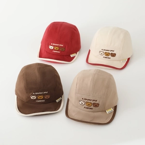 Toddler cotton soft brim baseball caps with cute bear embroidery in four colors