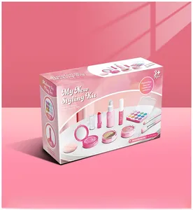 Detail view of pink princess simulation makeup toy packaging box for girls aged 3 and above