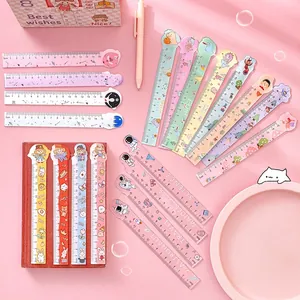 Set of cartoon 15cm acrylic rulers with cute illustrations and shaped edges for school