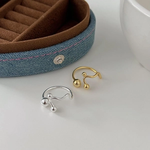 Minimalist S925 sterling silver beaded open ring in gold and silver finish options