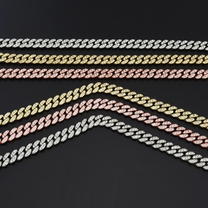 Iced out 8mm Cuban link chain necklaces in gold, silver, and rose gold for men and women