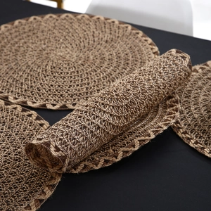 Brown braided round placemats with woven texture for non-slip heat resistant table decor