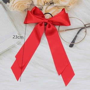 Red silk ribbon bow hair clip 14cm width with 23cm long streamers for women
