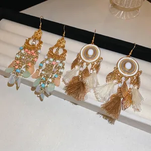 Bohemian crystal beaded drop earrings with tassels and vintage ethnic style design