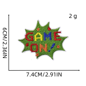Detailed size measurement of Green Game On pixel embroidered patch 7.4x6cm