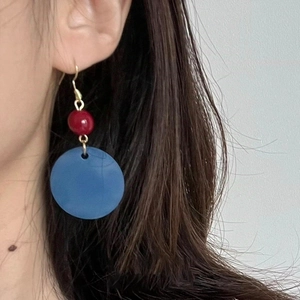 Boucles d'Oreilles Pendantes Rondes en Acrylique Givré Vintage Or Rouge Bleu Color Block Bijoux Géométriques Avec Tige en Argent Cadeau Femme