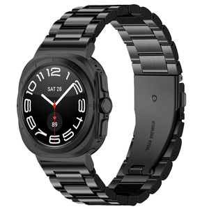 Correa de eslabones de acero inoxidable negro y funda para Samsung Galaxy Watch Ultra