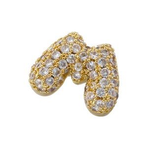 Macro shot of 5A cubic zirconia stones pave-set on a golden bubble letter n pendant