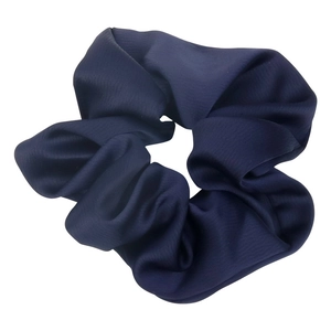 French style navy blue oversized satin scrunchie with a soft silk-like glossy finish