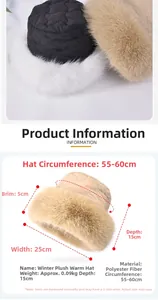 Detailed sizing chart for winter plush bucket hat showing dimensions and soft texture