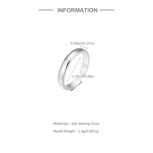 Detailed view of S925 sterling silver ring showing width, diameter and weight specs