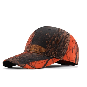 Detail view of the orange leaf camouflage baseball cap with breathable eyelets