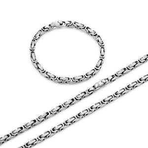 Ensemble collier et bracelet byzantins en argent poli avec détails de maillons complexes