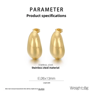 Polished gold stainless steel teardrop earrings measuring 26x13mm and weighing 8g each