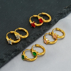 Star Zircon Hoop Earrings 18K Gold Plated Stainless Steel Vintage Fashion Jewelry For Women