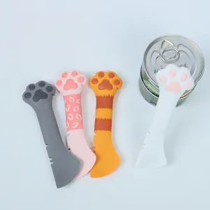 Cat paw silicone pet canned food spoons and openers in multiple colors and patterns