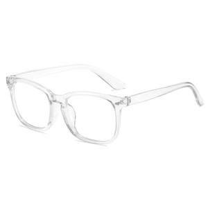 Classic transparent square frame blue light blocking glasses shown from a 45-degree angle
