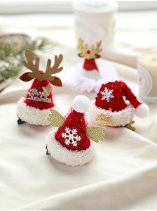Détails de pinces à cheveux de Noël rouges et blanches avec bois en peluche et flocons