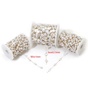 Golden chain with 2.3mm white pearls and 1mm wire for DIY jewelry making and necklaces