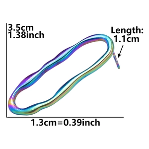 Irregular rainbow stainless steel hoop earrings with precise size measurement details