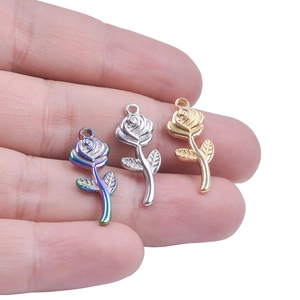 Stainless steel rose charms in rainbow, gold, and silver finishes for DIY jewelry